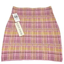 Ronny Kobo Mini Pencil Skirt Women's Sz XS Multicolor Plaid Rolana Knitted $298