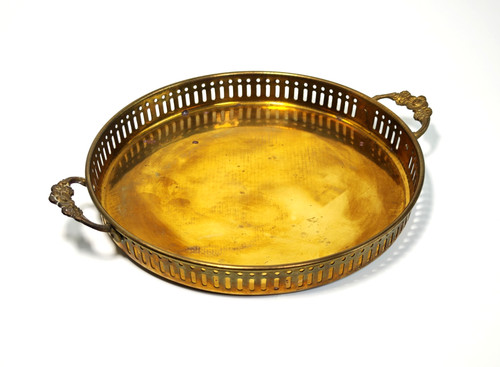 Vintage round brass serving - vintage,