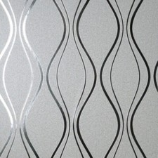 Fine Decor Vymura Platinum Contour Wave Silver Luxury Wallpaper FD42800
