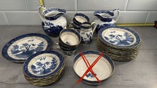 Booths “Real Old Willow” Vintage China – 29 Piece Set – Blue & White with Gold