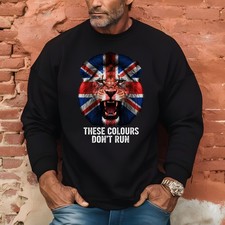 These Colours Don't Run Sweatshirt Printed Union Jack Flag Lion Patriotic Jumper