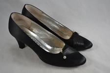 VINTAGE 1970s RAYNE black satin and diamante court shoes "CORA" size 3 VGC heels
