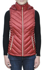 Michael Kors MK Logo Hooded Puffer Vest Jacket Dark Brandy XS $250 Nwt