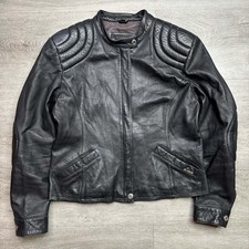 Ben Sherman Soft Black Leather Biker Jacket Size 16 *