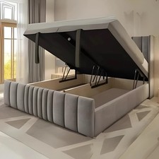 Ottoman Winged Panel Bed Frame Plush Velvet Upholstered Gas Lift Storage Double