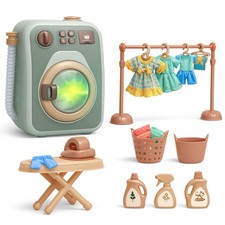 Kids Washing Machine Toy with Light Sound & Button Pretend Play Cleaning Set