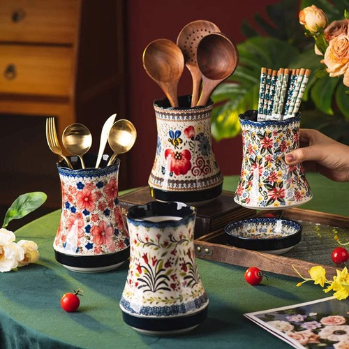 Floral ceramic utensil - utensil, holder