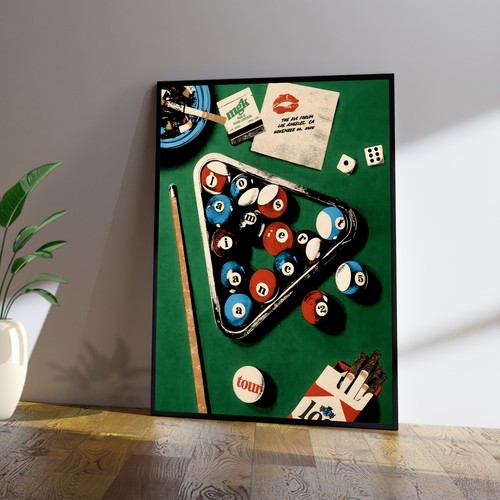 Pool table poster framed retro - framed,