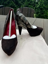 CESARE PACIOTTI brown suede and brocade fabric pumps heels Made in Italy