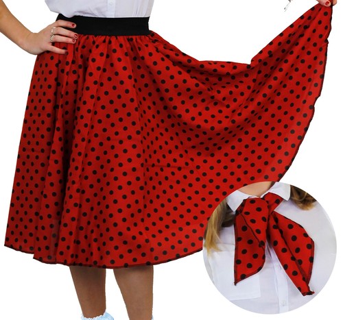 Long red polka dot skirt - long,