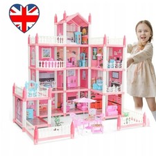 Doll House for Girls,11 Rooms Dollhouse with Dolls Puppies Furnitures, LED Light