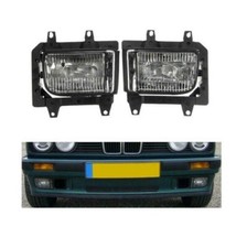 BMW E30 PAIR GLASS FOGLAMPS FOGLIGHTS FOGS CLEAR 88-95 OE LOOK E MARKED BRACKETS
