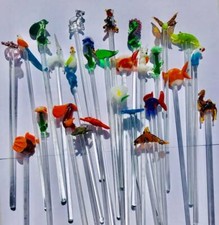 18 Assorted Set Glass Swizzle Sticks Stir Cocktail Stirrers Blown Glass Barware