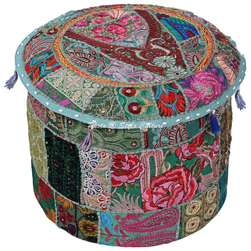 Indian green patchwork ottoman - green,