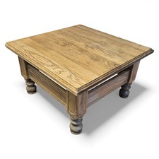 Heavy Solid Oak Farmhouse Coffee Table – Square Rustic Centre Table 72cm