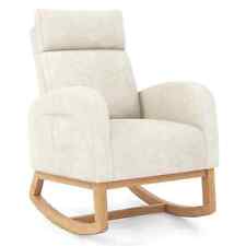 COSTWAY Nursery Rocking Chair Upholstered Chenille Rocker Armchair-Beige