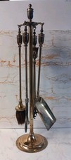 Vintage Solid Brass Companion Set Stand,shovel, brush,tongs,poker/hook England. 