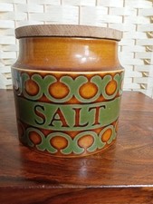 Hornsea Pottery Bronte Salt Container 1978 Teak Lid Brown And Green Excellent Co