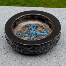Vintage Art Studio Gilt Pottery Bowl Iceland Lava Glaze Blue Viking Art Design