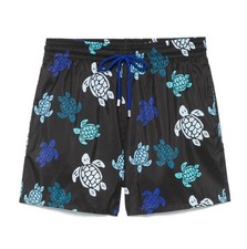 Mens Vilebrequin Black Mahina Round Turtles Print Swim Beach Shorts