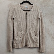 Part Two Womens Wool Blend Beige Cardigan Jacket Tight Knit Pockets Size XS