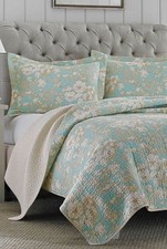 LAURA ASHLEY BROMPTON Queen Reversible Quilt & 2 Shams