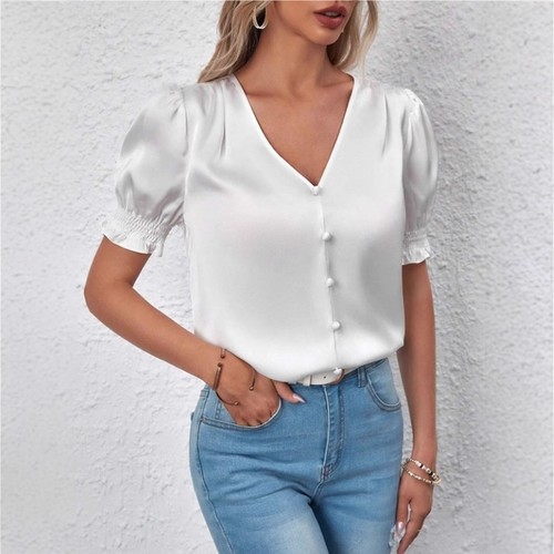 Women satin silk buttons tee - women,