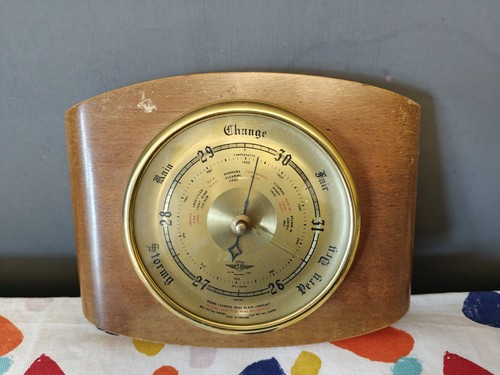 Vintage barometer wood brass - vintage,