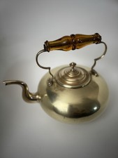 Antique Brass Kettle with Amber Glass Handle – Birmingham Marked, Vintage Teapot