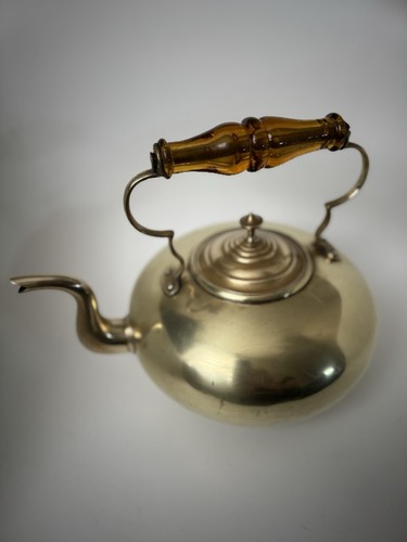 Antique brass kettle with - antique,