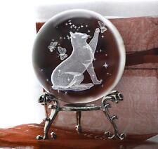 3D Cat Crystal Ball Glass Cat Paperweights Crystal Ball with Stand Cat Ornaments