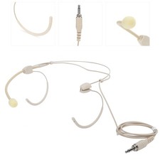 Beige 3.5Mm Jack Male Screw Lock Binaural Hanging Microphone For Bodypack Tr AM