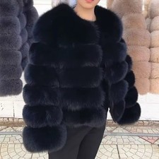 QUEENTINA Fox Fur Coat Real Winter Women'S Fashion Black