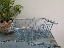 Vntage Pastel Sky Blue Wire Shopping Basket MCM Swing Handle Metal Farmers Retro