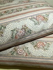 PAIR Vtg Custom Drapes Lined Curtain Panels Pink Blue Green On Ivory