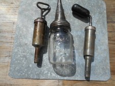 Vintage Master oil filler jar w/Ball Mason &  2 Alemite grease guns Harley Ford