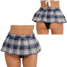 Women Schoolgirl Mini Skirt Role Play Costume Mini Plaid Pleated Micro Skirts 