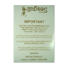 British Seagull Outboard Fuel Tank Label - 25:1 Fuel Mix