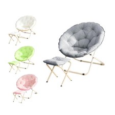Folding Saucer Foldable Moon Chair Soft Padded Seat Camping Outdoor w/ Footrest