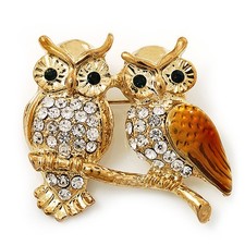Two Crystal Sitting Owls