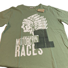 Men XXL Sanctioned 1 Motorcycle Races Indian Chief Green T-Shirt New Reserve NWT
