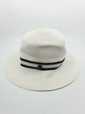 NEW Paul & Shark Ivory White Navy Stripe Straw Beach Bucket Sun Hat M/L 60cm