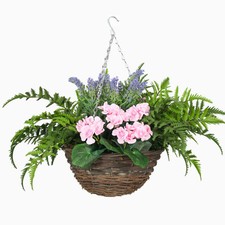 Blooming Artificial - 50cm / 1.75ft Pink Faux Wild Flower Hanging Basket