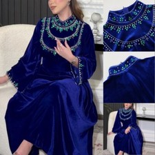 Autumn Velvet Dress Women Rhinestones Burqa Gown Dress Arab Kaftan Islamic Abaya
