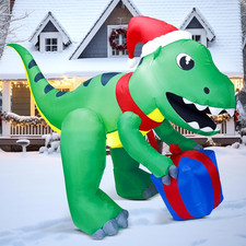 5Ft Tall Dinosaur Christmas Inflatable Decoration, Blow up Dinosaur with Gift Bo