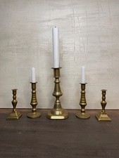 A Collection of Vintage Brass Candle Holders x 5 - 2 Pairs 1 Single Candlestick