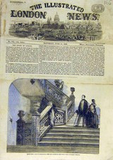 Original Old Antique Print Queen Birmingham Staircase Aston Hall 1858 Victorian