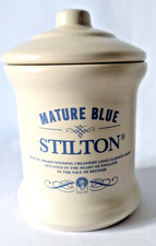 Long Clawson Blue Stilton Ceramic pot with Lid 5" Tall and blue lettering