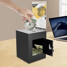 Black Donation Box with Lock Ballot Box with Sign Holder Suggestion Box USA