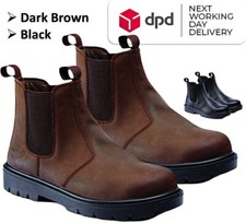 MENS DEALER BOOTS CHELSEA LIGHTWEIGHT LEATHER SAFETY WORK STEEL TOE CAP SHOES SZ